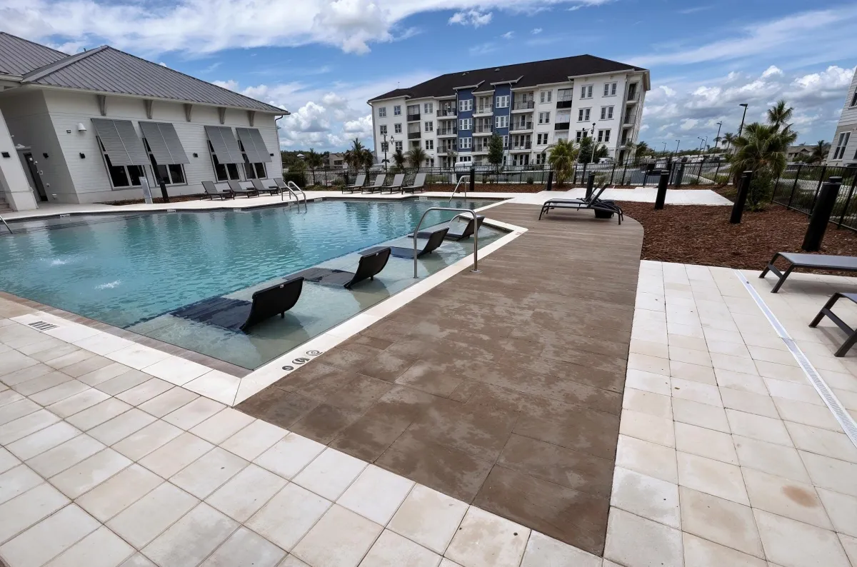 Custom concrete pool deck built by Tampa Concrete Creations